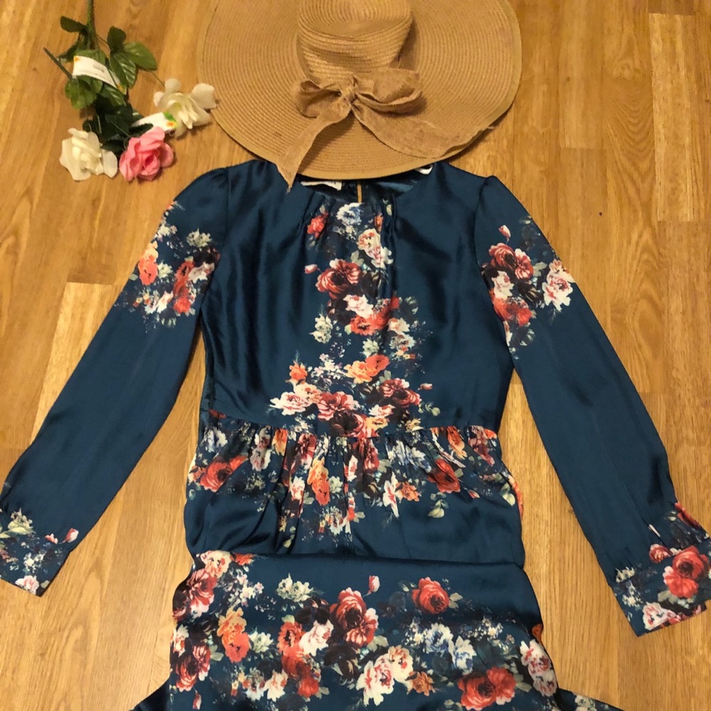 Floral Boho long sleeves maxi silk dress
